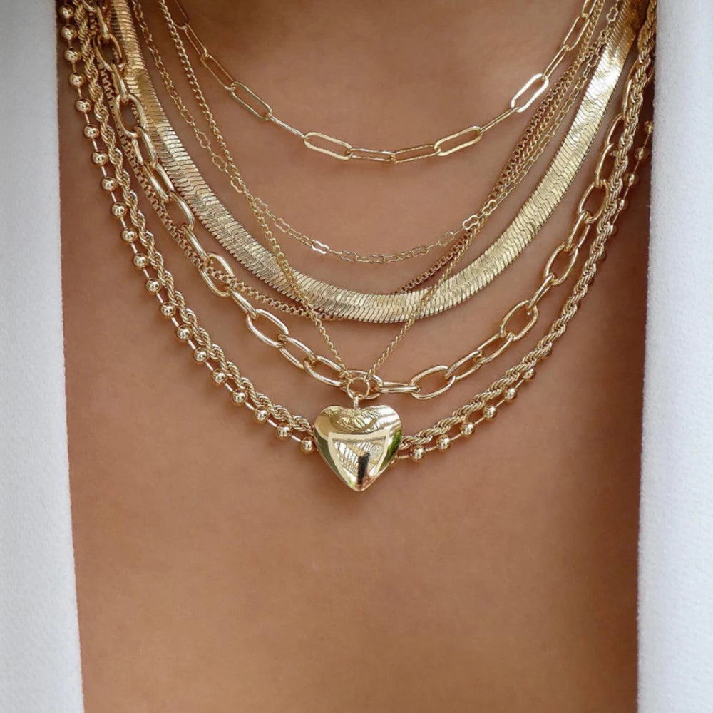 Women’s Jewelry Boho Layered Crystal Pendant Necklace | Vintage | Gold Tone | Trendy