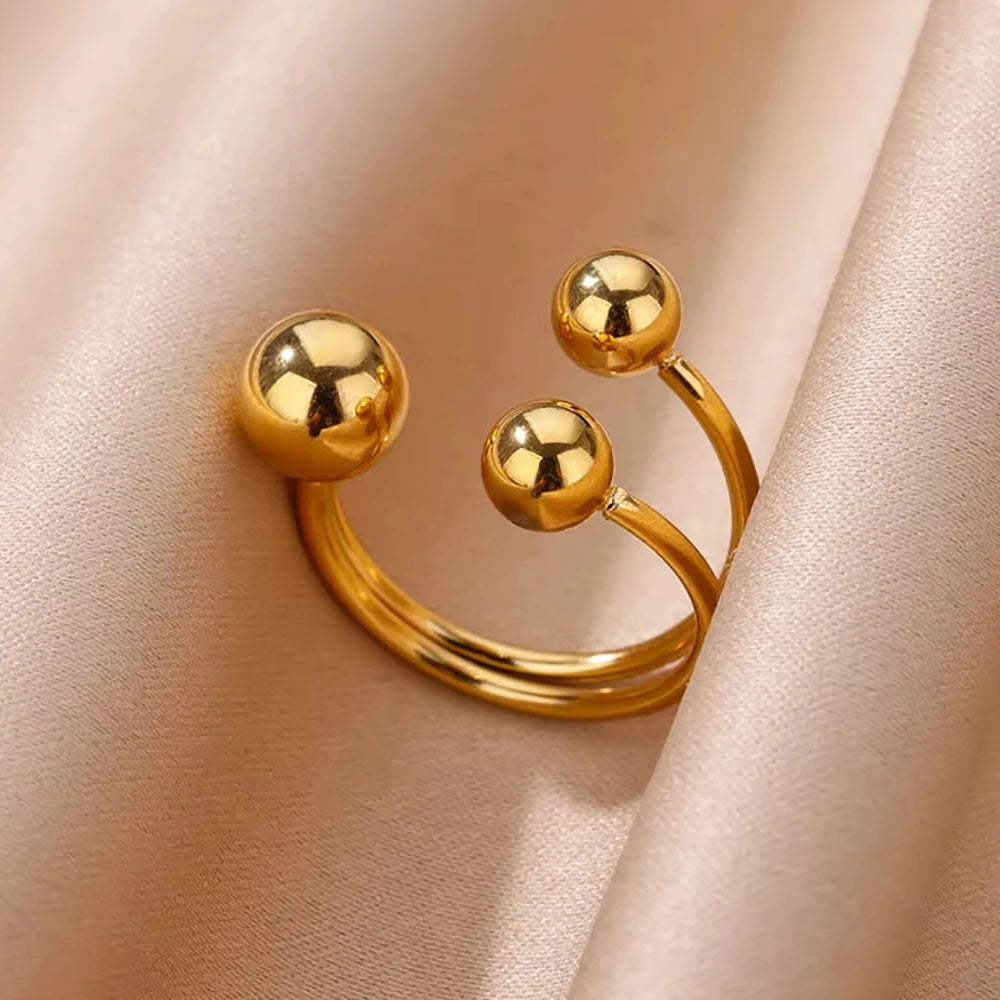 Women’s 316L Stainless Steel Geometric Open Ring – Gold Color Multilayer Vintage Waterproof Jewelry