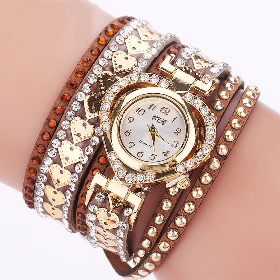 Women’s Rhinestone Heart Dial Watch | Elegant | Velvet Band | Fashion Jewelry Set