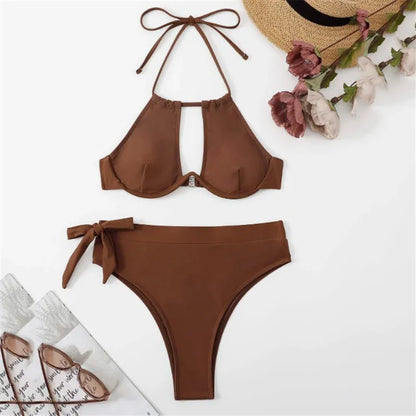 Women’s Brown High Waist Swimwear Bikini