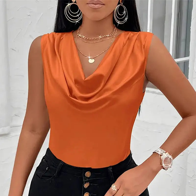 Women’s Satin Cowl Neck Tank Top | Silk-Like Strappy Camisole | Summer Sexy Vest Top for Ladies