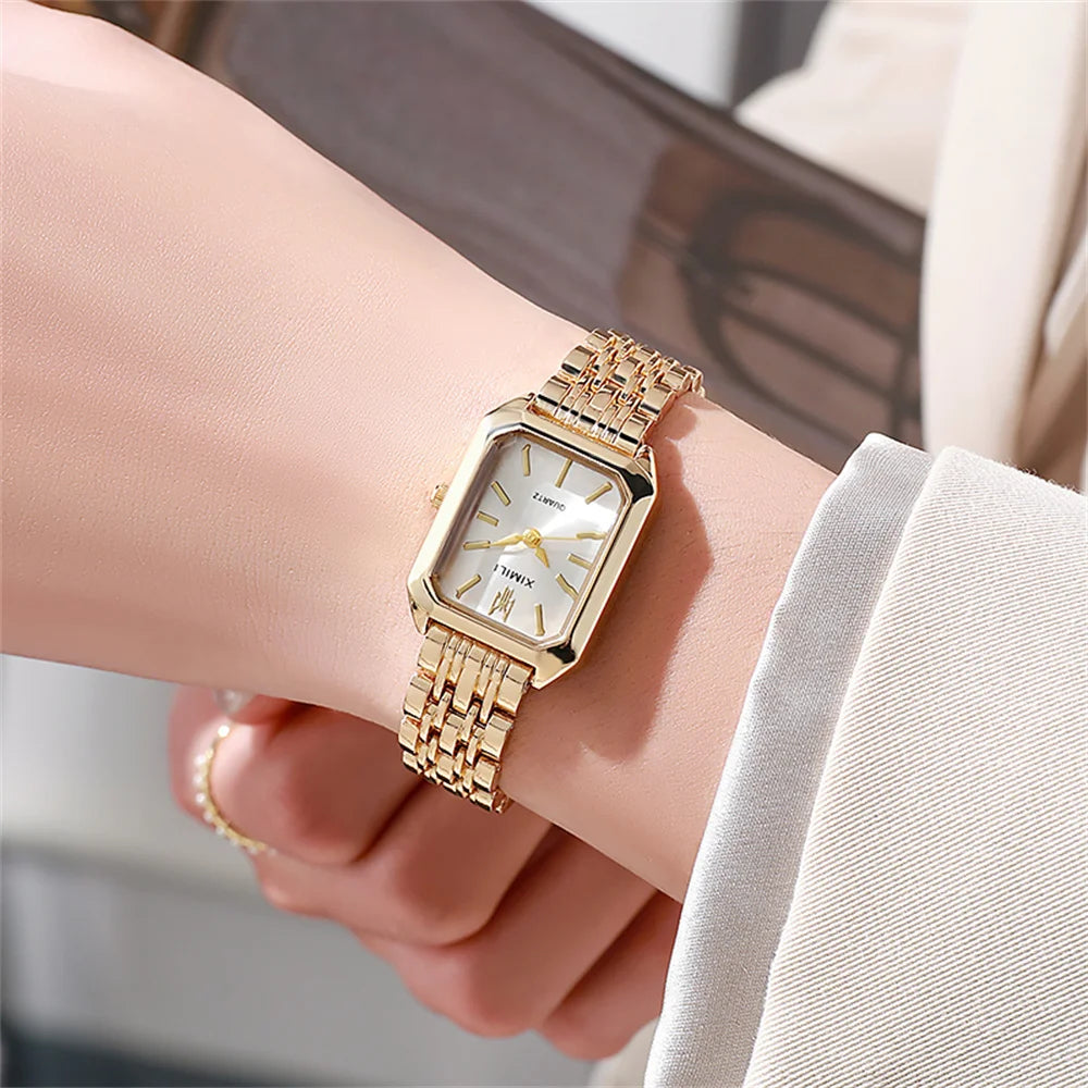 Women’s Square Gold Quartz Watch | Business | Stainless Steel | Luxury