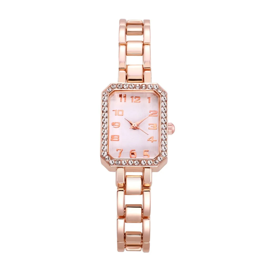 Women’s Square Digital Quartz Watch | Diamond Look | Gold Tone