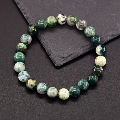 Women’s Natural Moss Agate Bead Bracelet – Healing Energy Stone Jewelry