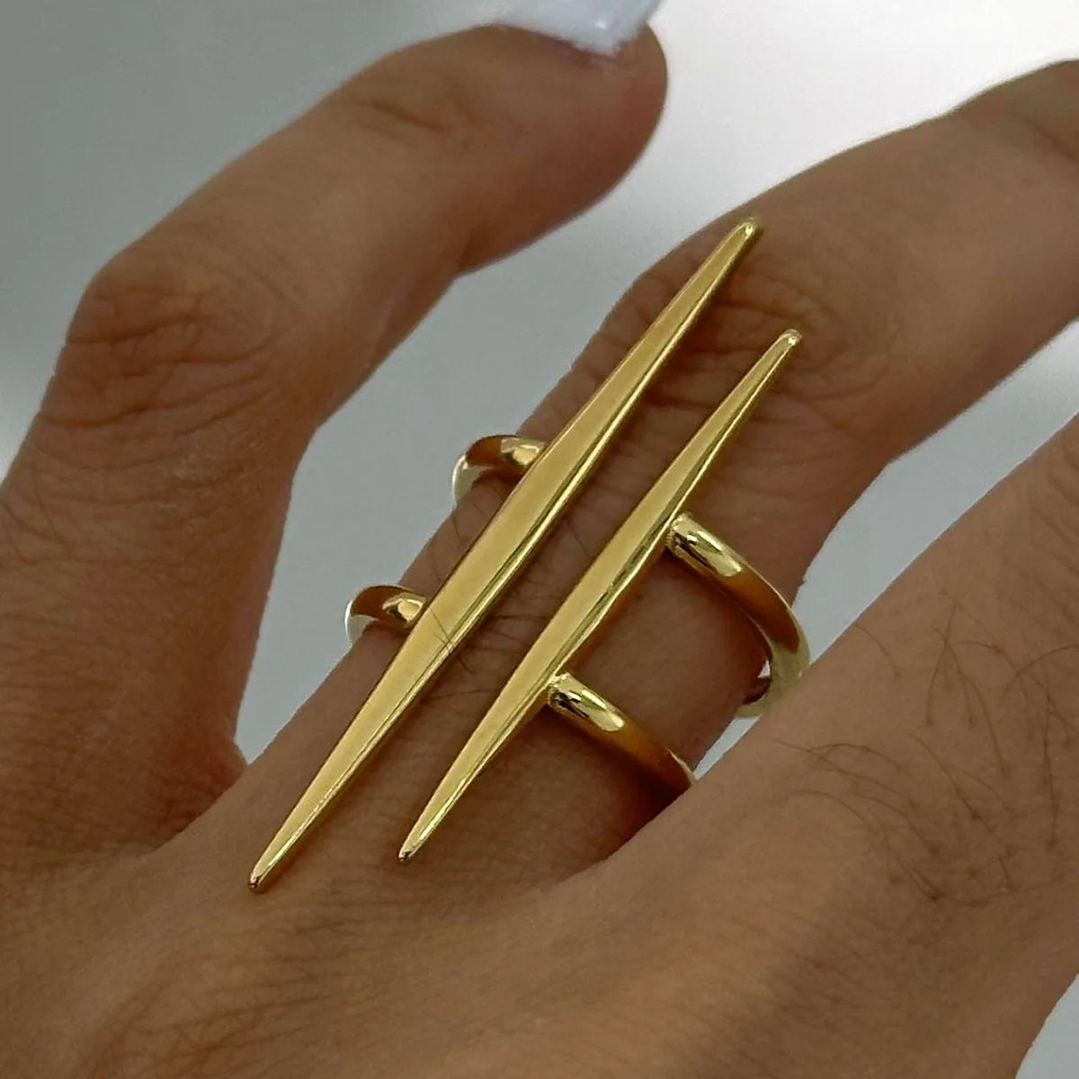Women’s Vintage 18K Gold Plated Double Line Open Ring – Stainless Steel Anti-Allergic Jewelry