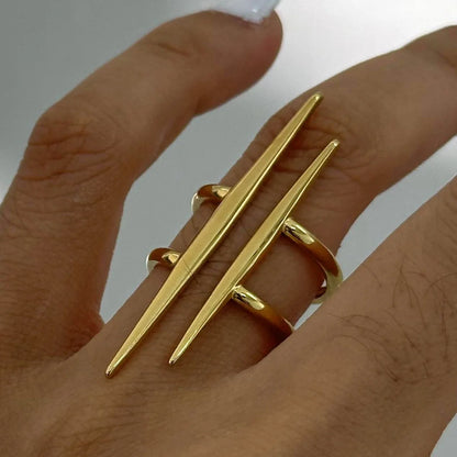 Women’s Vintage 18K Gold Plated Double Line Open Ring – Stainless Steel Anti-Allergic Jewelry