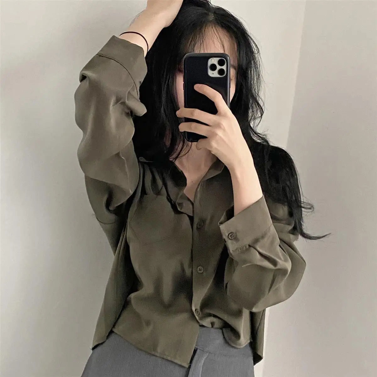 Women’s Long Sleeve Shirt & Blouse – Single Breasted OL Casual Solid Short Top | Elegant Fashion