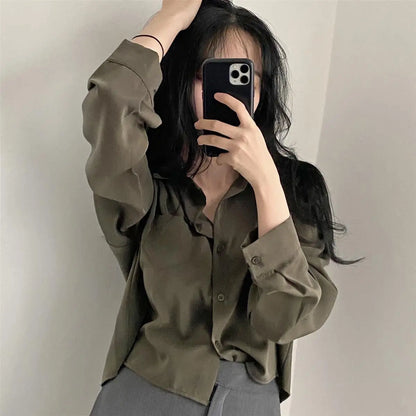 Women’s Long Sleeve Shirt & Blouse – Single Breasted OL Casual Solid Short Top | Elegant Fashion
