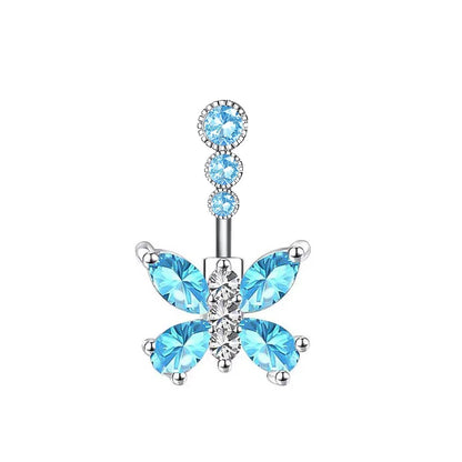 Women’s Blue Crystal Heart Belly Button – 1PC Stainless Steel Butterfly Navel Piercing Body Jewelry