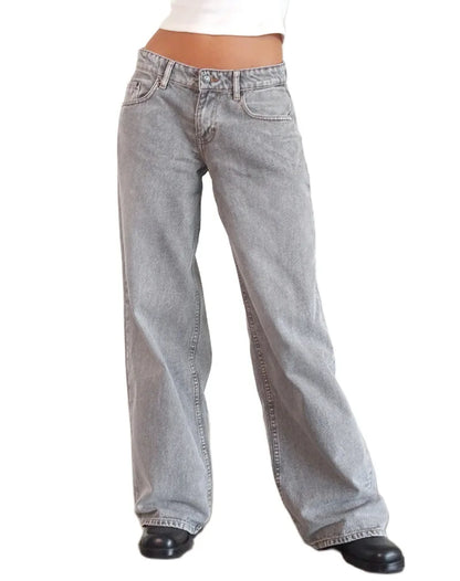 Women’s Jeans Bottom – Low Waist Straight Denim Pants with Pockets Casual Y2K Streetwear
