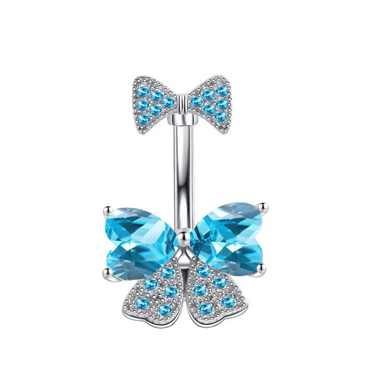 Women’s Blue Crystal Heart Belly Button – 1PC Stainless Steel Butterfly Navel Piercing Body Jewelry
