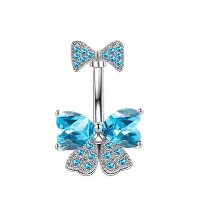 Women’s Blue Crystal Heart Belly Button – 1PC Stainless Steel Butterfly Navel Piercing Body Jewelry