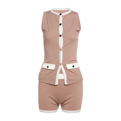 Women’s Ribbed Patchwork Two Piece Set | Sleeveless Casual Daily Outfit