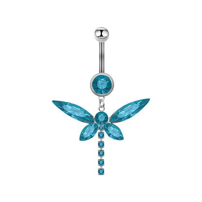 Women’s Blue Crystal Heart Belly Button – 1PC Stainless Steel Butterfly Navel Piercing Body Jewelry