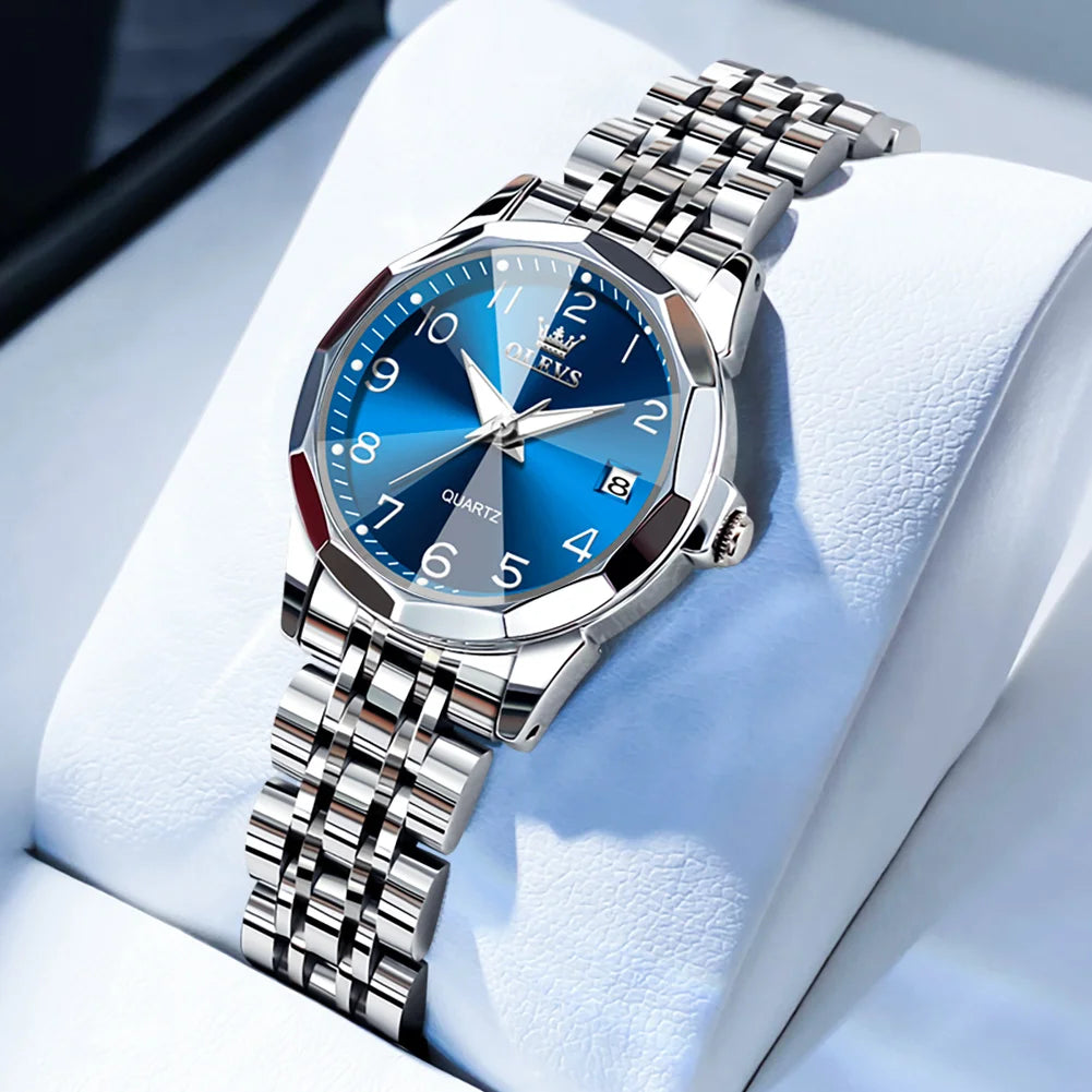 Women’s Luxury Stainless Steel Watch – Elegant Waterproof Luminous Date Watch