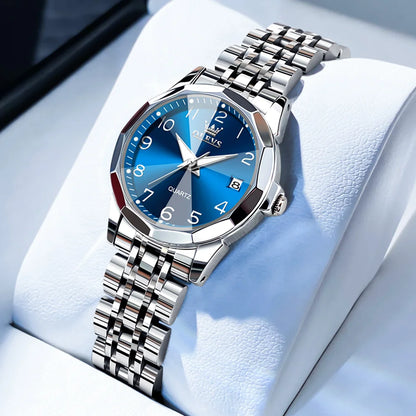 Women’s Luxury Stainless Steel Watch – Elegant Waterproof Luminous Date Watch
