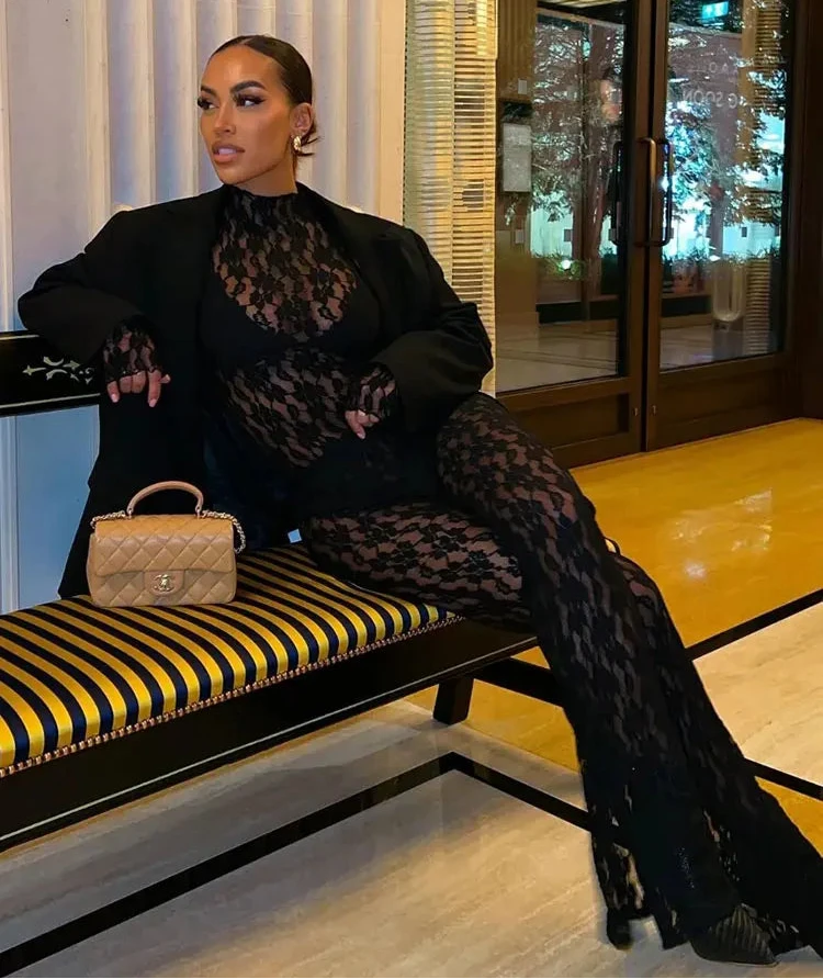 Women’s Lace Set | Sexy Elegant Sheer Floral Y2K Two-Piece Suit