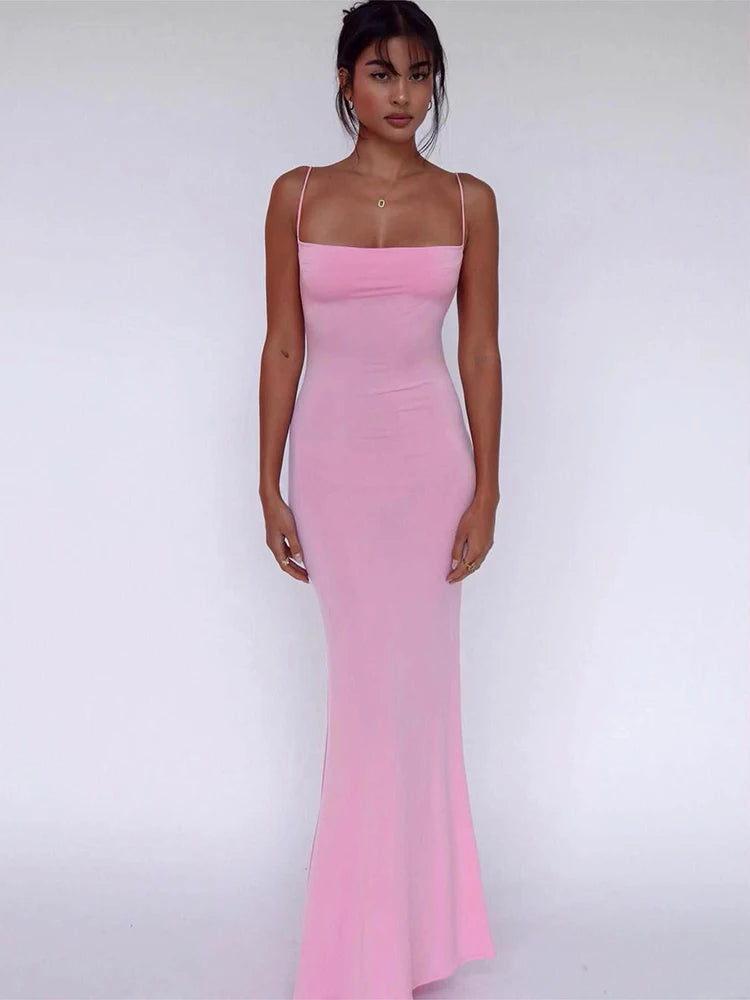 Women’s Sleeveless Backless Maxi Dress – Elegant Solid Y2K Spring Prom & Party Dress