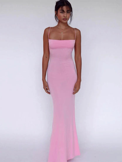 Women’s Sleeveless Backless Maxi Dress – Elegant Solid Y2K Spring Prom & Party Dress