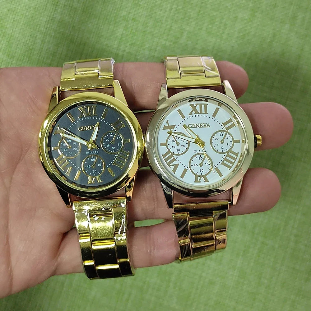 Men’s Light Luxury Watch – Gold Stainless Steel Wristwatch with 3-Eye Dial