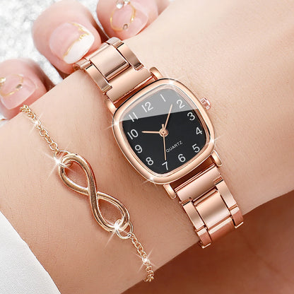 Women’s Watch Jewelry Set | Square Dial | Steel Band | Quartz