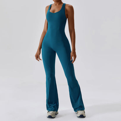 Women’s Fitness Yoga Trumpet Jumpsuit | Hollow Quick-Dry Sleeveless Sport Gym Onepiece