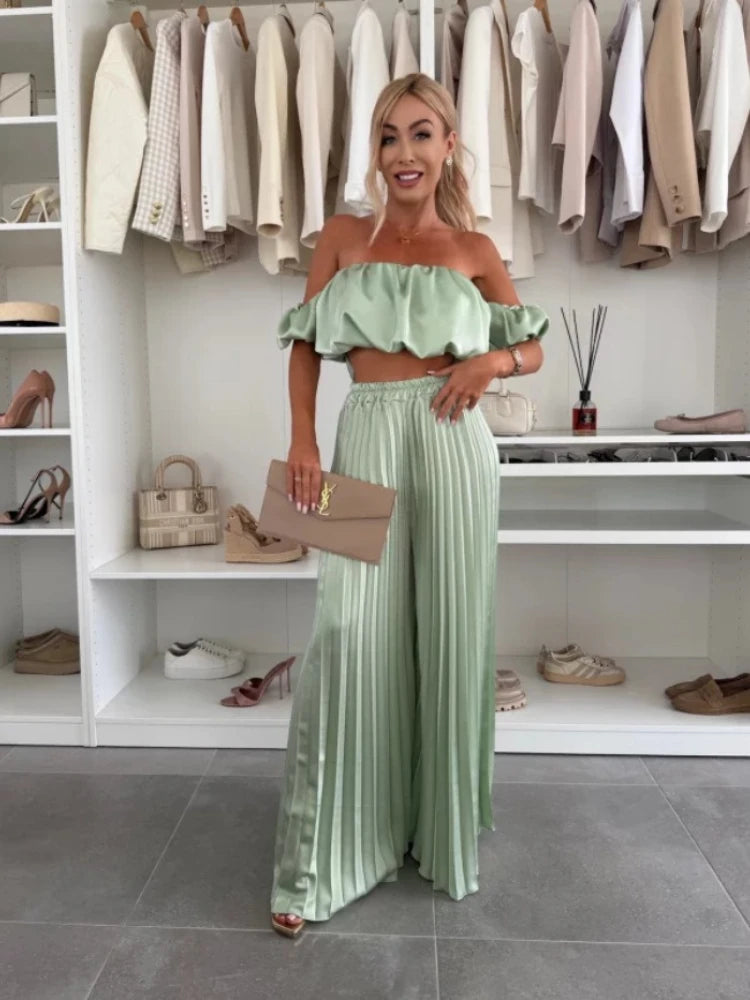 Women’s Elegant Strapless Set | Summer Fashion Solid Color Foldable Elastic Suit