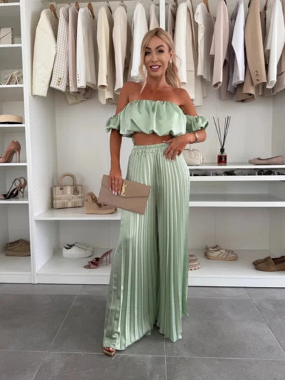 Women’s Elegant Strapless Set | Summer Fashion Solid Color Foldable Elastic Suit