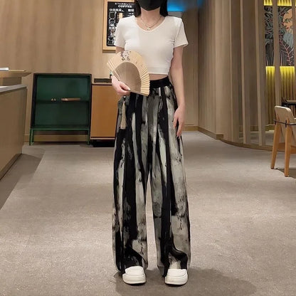Women’s Thin Ice Silk Bottom – Casual Wide Leg Straight Tube Pants, Korean Style Lightweight Trousers