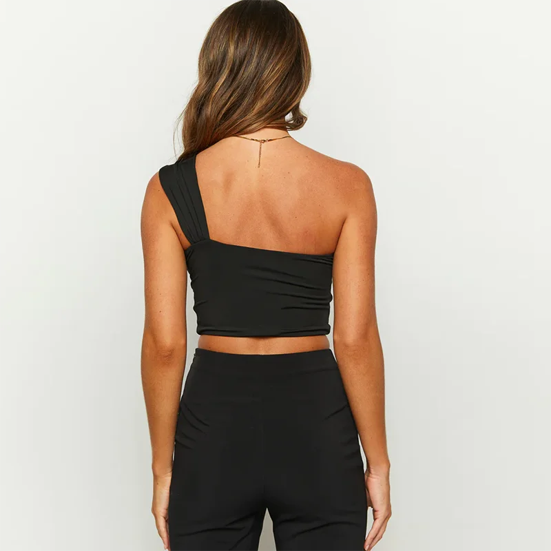 Women’s Spicy Girl One Shoulder Sexy Hollow Open Back Tight Crop Top | Nightclub Party Top