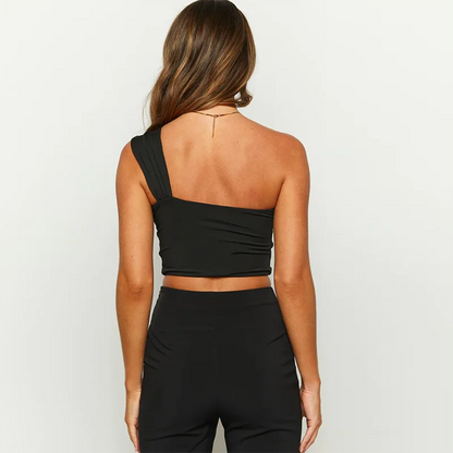 Women’s Spicy Girl One Shoulder Sexy Hollow Open Back Tight Crop Top | Nightclub Party Top