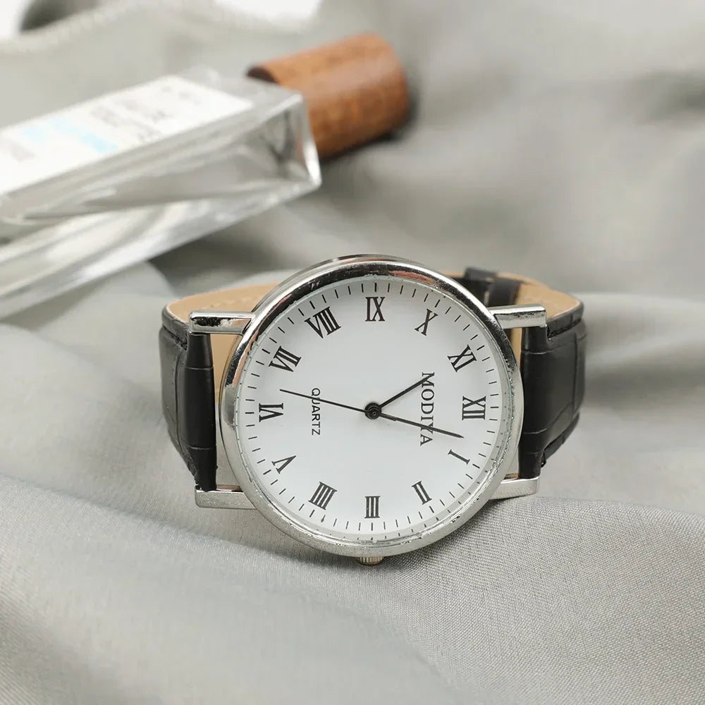 Men’s Luxury Leather Strap Watch – Business Analog Wristwatch, Casual Simple Style