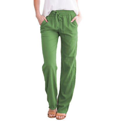 Women’s Loose Wide Leg Pants Bottom – Casual Solid Color Drawstring Trousers