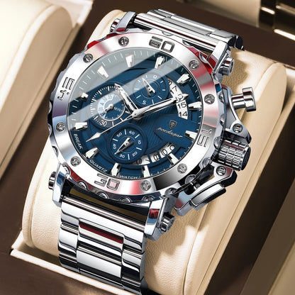 Men’s Luxury Stainless Steel Chronograph Watch – Waterproof Wristwatch with Calendar & Luminous Dial