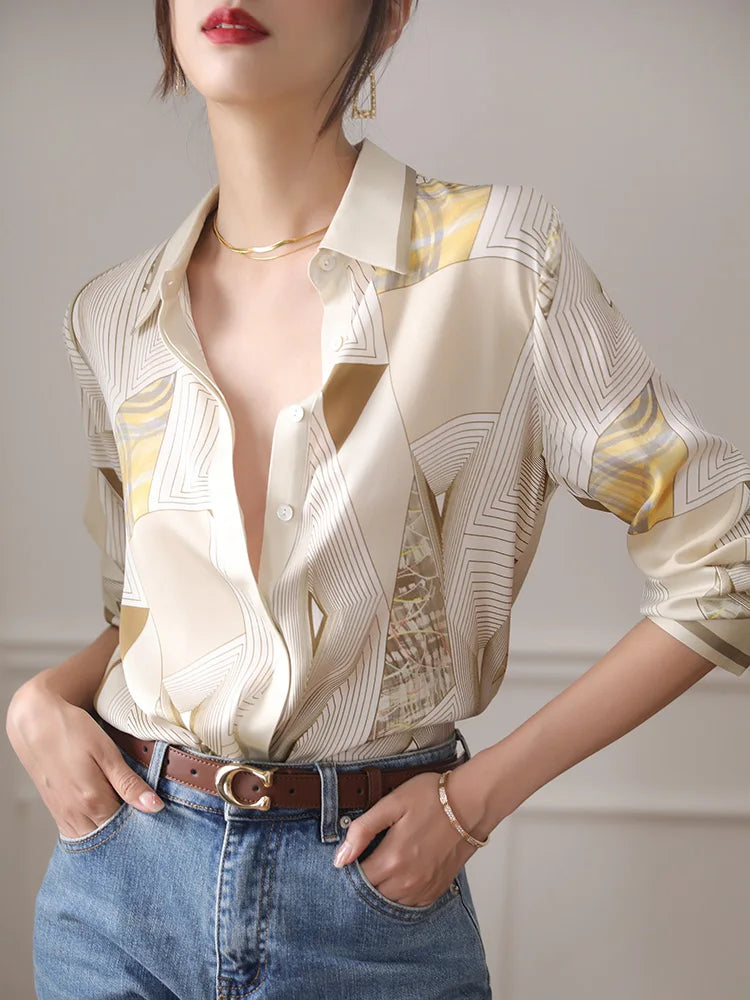 Women’s Fashion Print Top | Elegant Long Sleeve Blouse | Spring Autumn Shirt