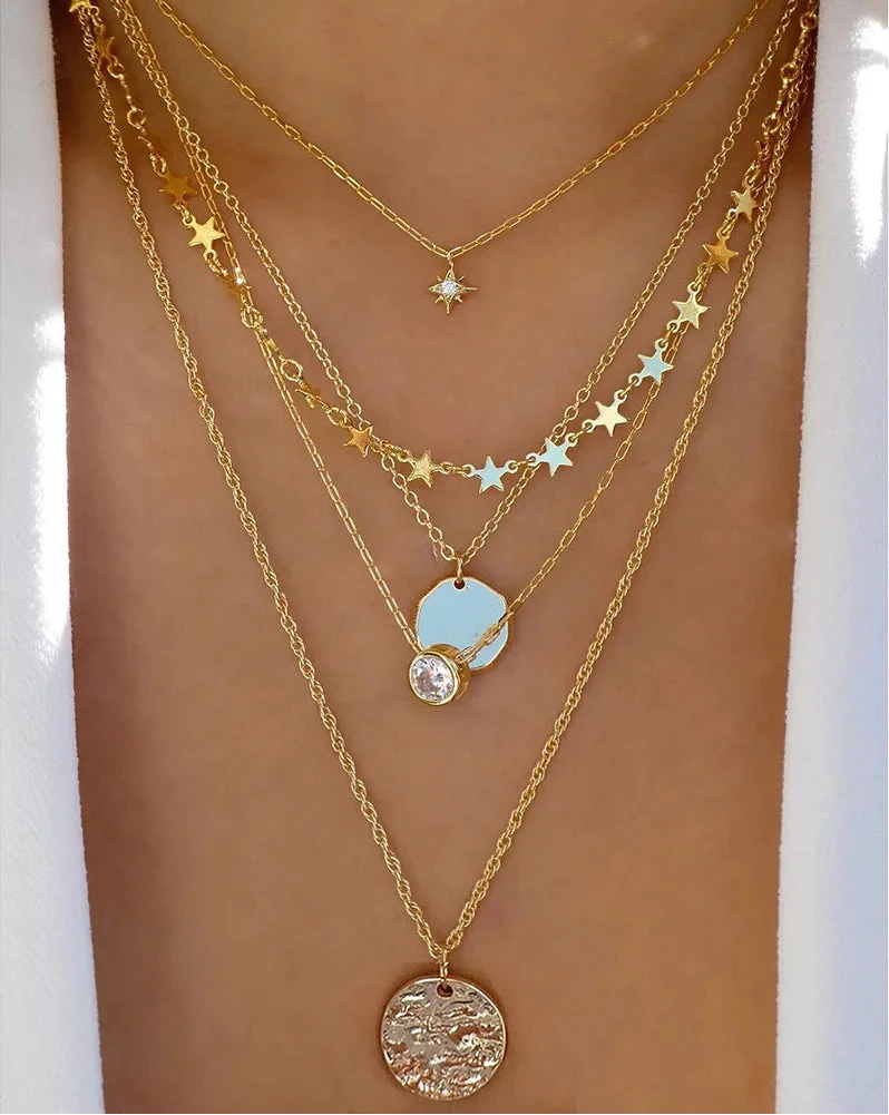 Women’s Jewelry Layered Disc Pendant Necklace | Vintage | Gold Tone | Trendy