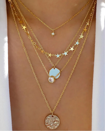 Women’s Jewelry Layered Disc Pendant Necklace | Vintage | Gold Tone | Trendy