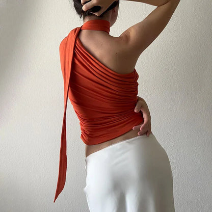 Women’s Backless Halter Off-Shoulder Crop Top | Sexy Y2K Summer Top