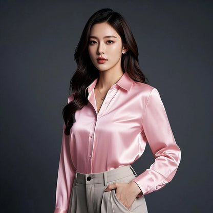Women’s Korean Satin Office Top | Elegant Chic Lady Shirt | Summer Satin Shirt Trend