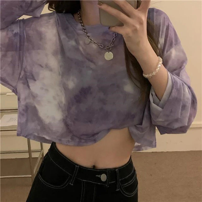 Women’s Tie Dye Sheer Sun-Proof Casual Tee Top