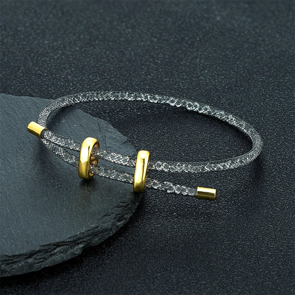 Women’s Stainless Steel Mesh Bracelet – Minimalist Crystal Bangle Jewelry