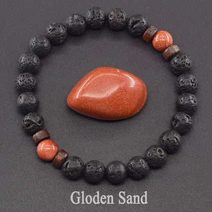 Men’s Tiger Eye & Lava Stone Bead Bracelet – Tibetan Buddha Elastic Wristband Jewelry
