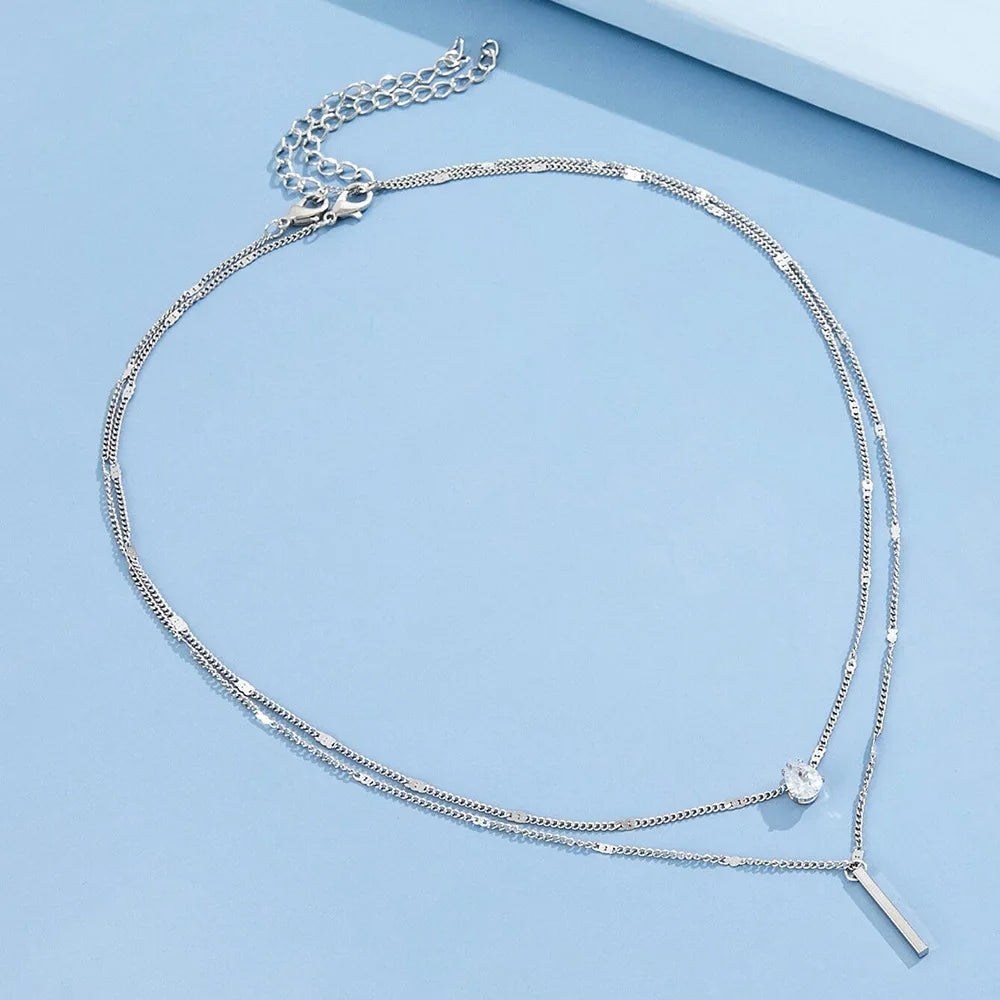 Women’s Jewelry Zircon Pendant Choker Necklace | Party | Layered | Shiny