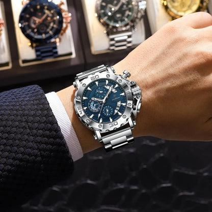 Men’s Luxury Stainless Steel Chronograph Watch – Waterproof Wristwatch with Calendar & Luminous Dial