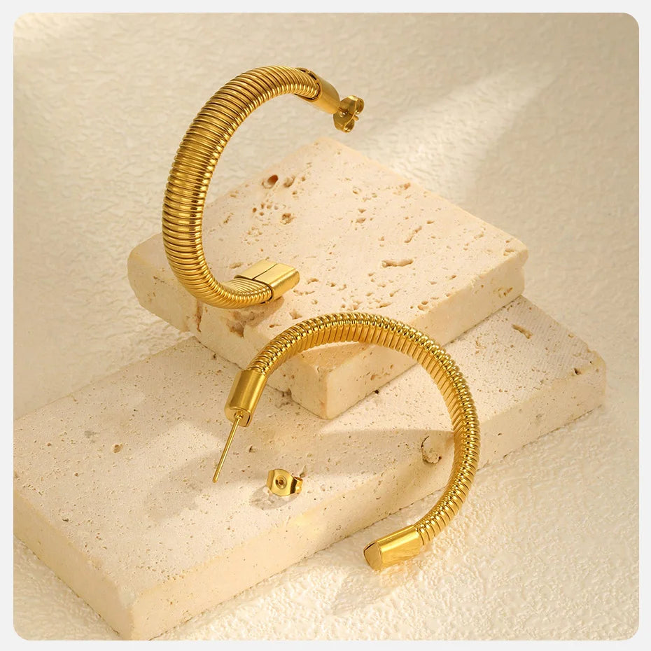 Women’s Gold Hoop Earrings – Vintage Geometric Stainless Steel Statement Jewelry