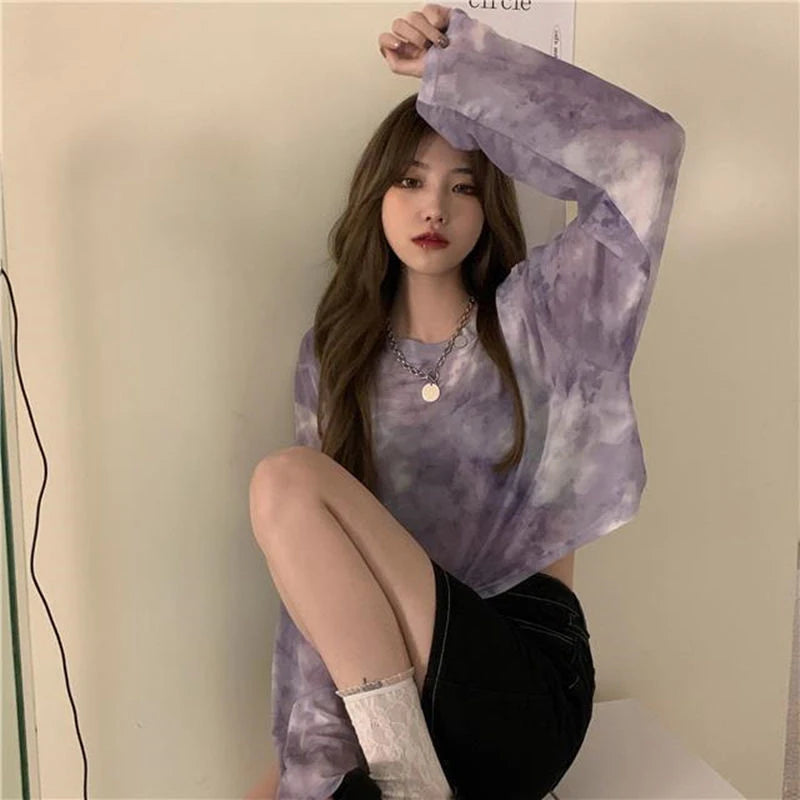 Women’s Tie Dye Sheer Sun-Proof Casual Tee Top