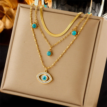 Women’s Jewelry Butterfly Moon Lock Choker Necklace | Layered | Stainless Steel | Blue Eye