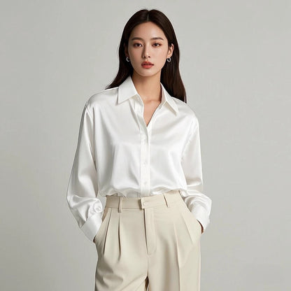Women’s Korean Satin Office Top | Elegant Chic Lady Shirt | Summer Satin Shirt Trend