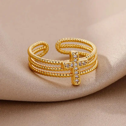 Women’s Stainless Steel Heart Ring – Gold Vintage Waterproof Jewelry Gift