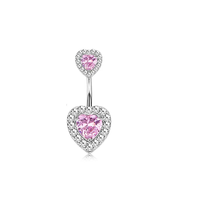 Women’s Pink Crown Heart Belly Button – Crystal Navel Piercing Jewelry